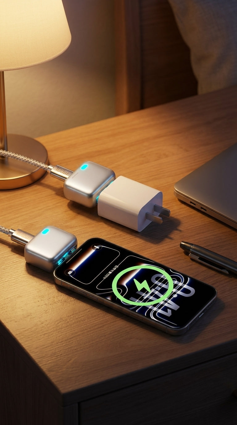 Noxvy charging iPhone overnight on a bedside table